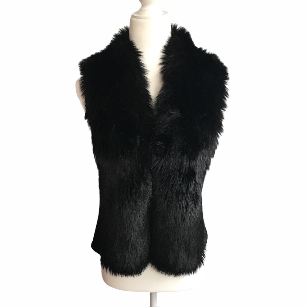 Sold Dolce Cabo Faux Fur Vest Black Knit XS - Picture 1 of 9